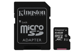 foto de MICRO SD KINGSTON 64GB CANVAS SELECT UHS-I C10 R80 CON ADAPTADOR