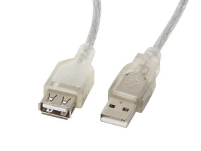 foto de Lanberg CA-USBE-12CC-0030-TR cable USB 3 m USB 2.0 USB A Transparente