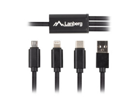 foto de Lanberg CA-3IN1-13CC-0010-BK cable USB 1 m USB 2.0 USB A USB C/Micro-USB B/Lightning Negro