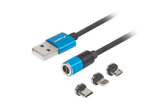 foto de Lanberg CA-3IN1-20CU-0010-BL cable USB 1 m USB 2.0 USB C USB C.Micro USB A/Lightning Negro, Azul