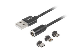 foto de Lanberg CA-3IN1-20CU-0010-BK cable USB 1 m USB 2.0 USB C USB C.Micro USB A/Lightning Negro