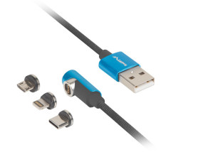foto de Lanberg CA-3IN1-21CU-0010-BL cable USB 1 m USB 2.0 USB A USB C/Micro-USB B/Lightning Negro, Azul