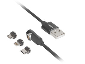 foto de Lanberg CA-3IN1-21CU-0010-BK cable USB 1 m USB 2.0 USB A USB C/Micro-USB B/Lightning Negro