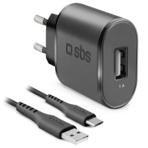 foto de KIT CARGADOR PARED SBS USB 100/250V 1000 mAh CON CABLE USB A MICRO-USB 2.0