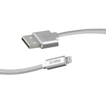 foto de CABLE USB SBS USB 2.0 A LIGHTNING 1M PLATA TRENZADO CONECTOR METAL