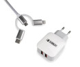 foto de CARGADOR PARED SUBBLIM ABS 2.4A CON CABLE 3IN1 WHITE