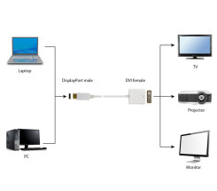 foto de CABLE ADAPTADOR GEMBIRD DISPLAYPORT A DVI MACHO HEMBRA BLANCO
