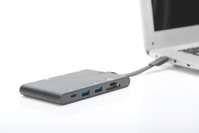 foto de CONVERSOR HUB DIGITUS USB C 9 PUERTOS 2X VIDEO 2x USB-C 2x USB3.0 RJ45 2x SD/MMC