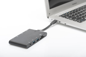 foto de CONVERSOR HUB DIGITUS USB C 9 PUERTOS 2X VIDEO 2x USB-C 2x USB3.0 RJ45 2x SD/MMC