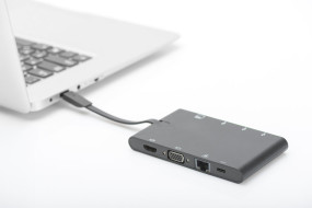 foto de CONVERSOR HUB DIGITUS USB C 9 PUERTOS 2X VIDEO 2x USB-C 2x USB3.0 RJ45 2x SD/MMC