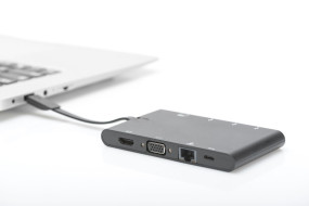 foto de CONVERSOR HUB DIGITUS USB C 9 PUERTOS 2X VIDEO 2x USB-C 2x USB3.0 RJ45 2x SD/MMC