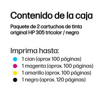 foto de HP Paquete de 2 cartuchos de tinta original 305 tricolor / negro