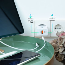 foto de CARGADOR PARED TOOQ USB-C/PD 20W, USB-A/QC 18W BLANCO