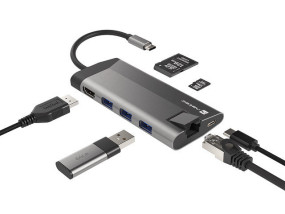 foto de ADAPTADOR NATEC FOWLER PLUS USB-C->3XUSB 3.0,HDMI 4K,USB-C PD,RJ45,SD,MSD