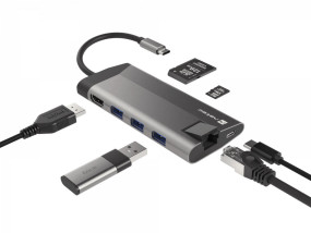 foto de ADAPTADOR NATEC FOWLER PLUS USB-C->3XUSB 3.0,HDMI 4K,USB-C PD,RJ45,SD,MSD