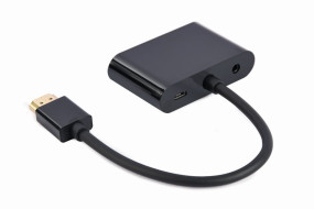 foto de HDMI MACHO A HDMI HEMBRA + VGA HEMBRA + CABLE ADAPTADOR DE AUDIO NEGRO