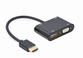 foto de HDMI MACHO A HDMI HEMBRA + VGA HEMBRA + CABLE ADAPTADOR DE AUDIO NEGRO