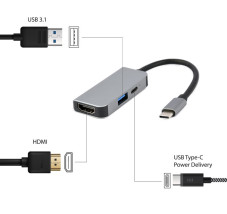 foto de ADAPTADOR MULTIPUERTO USB TIPO C 3 EN 1 PUERTO USB HDMI PD PLATA