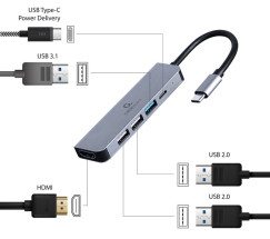 foto de ADAPTADOR MULTIPUERTO USB TIPO C 5 EN 1 HUB HDMI PD