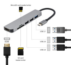 foto de ADAPTADOR MULTIPUERTO USB TIPO-C 6 EN 1 HUB HDMI LECTOR DE TARJETAS