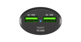 foto de CARGADOR COCHE NATEC CONEY 2XUSB, 1XUSB-C QC3.0, PD 3.0 84W NEGRO