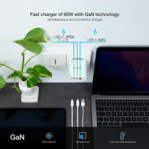foto de CARGADOR DE PARED TOOQ GAN 2USB-C PD USB-A QC 65W