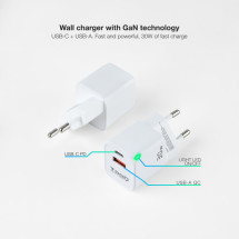 foto de CARGADOR DE PARED TOOQ GAN USB-C PD USB-A QC 30W