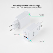 foto de CARGADOR DE PARED TOOQ GAN USB C PD USB-A QC 45W