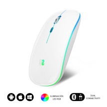 foto de RATON SUBBLIM LED DUAL FLAT RGB WHITE BLUETOOHT BATERIA RECARGABLE