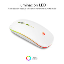 foto de RATON SUBBLIM LED DUAL FLAT RGB WHITE BLUETOOHT BATERIA RECARGABLE