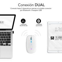 foto de RATON SUBBLIM LED DUAL FLAT RGB WHITE BLUETOOHT BATERIA RECARGABLE