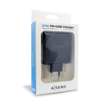 foto de CARGADOR 57W AISENS 1xUSB-C PD3.0 45W 1xUSB-A 5V 2.4A 12W NEGRO