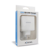 foto de AISENS CARGADOR 57W 1xUSB-C PD3.0 45W 1xUSB-A 5V 2.4A 12W BLANCO