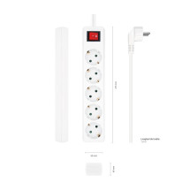 foto de REGLETA AISENS BASE 5 TOMAS INTERRUPTOR CABLE 3x1.5MM2 1.4M BLANCO