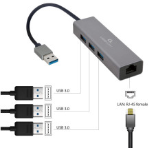 foto de ADAPTADOR DE RED GEMBIRD USB AM GIGABIT CON HUB DE 3 PUERTOS USB 3.0