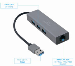 foto de ADAPTADOR DE RED GEMBIRD USB AM GIGABIT CON HUB DE 3 PUERTOS USB 3.0