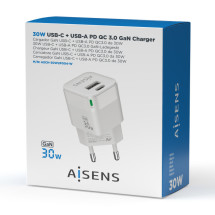 foto de CARGADOR GAN AISENS 30W 1XUSB-C PD3.0 QC4.0 1XUSB-A QC3.0 BLANCO