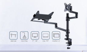 foto de SOPORTE DE MESA GEMBIRD AJUSTABLE BRAZO PARA MONITOR Y BANDEJA PARA PORTATIL