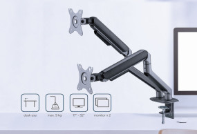 foto de BRAZO DE MONITOR GEMBIRD PARA 2 PANTALLAS DE ESCRITORIO GRIS ESPACIAL