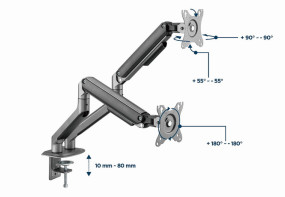 foto de BRAZO DE MONITOR GEMBIRD PARA 2 PANTALLAS DE ESCRITORIO GRIS ESPACIAL