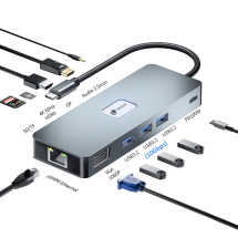 foto de LEOTEC DOCKING STATION 11-1 PLUS 1USB-C PD100 3USB3.2 HDMI VGA GGL LECTJSD MCSD