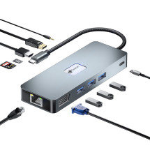 foto de LEOTEC DOCKING STATION 11-1 PLUS 1USB-C PD100 3USB3.2 HDMI VGA GGL LECTJSD MCSD