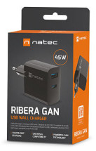 foto de CARGADOR NATEC RIBERA GAN 45W PD3.0 QC3.0 1XUSB-A + 1XUSB-C NEGRO