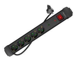 foto de REGLETA LANBERG SP1 5 TOMAS SCHUKO PROTECCION HASTA 2500W NEGRA 1.5M