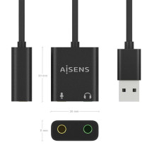 foto de CONVERSOR AISENS USB-A A AUDIO 48KHZ USB-A/M-2XJACK 3.5/H NEGRO 10CM