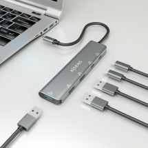 foto de HUB AISENS USB 3.2 GEN1 USB-C/M-USB-C PD100W/H-USB-C/H-3XUSB-A/H