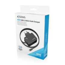 foto de CARGADOR AISENS GAN 45W PD3.0 1XUSB-C 1.8M NEGRO