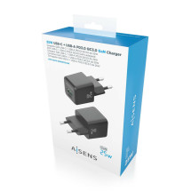 foto de CARGADOR AISENS GAN 25W 1XUSB-C PD3.0 QC4.0 1XUSB-A QC3.0 NEGRO