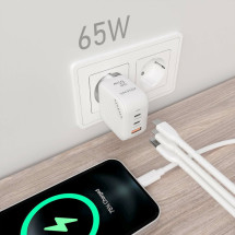 foto de CARGADOR AISENS GAN 65W 2XUSB-C PD3.0 QC4.0 1XUSB-A QC3.0 BLANCO