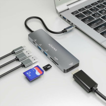 foto de USB-C DOCK AISENS 6 EN 1 USB-C A 1XHDMI 2XUSB-A 1XUSB-C PD 100W 15CM